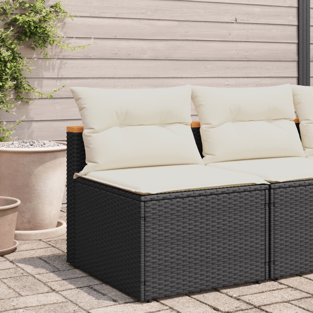 NNEVL Garden Sofas Armless with Cushions 2 pcs Black Poly Rattan