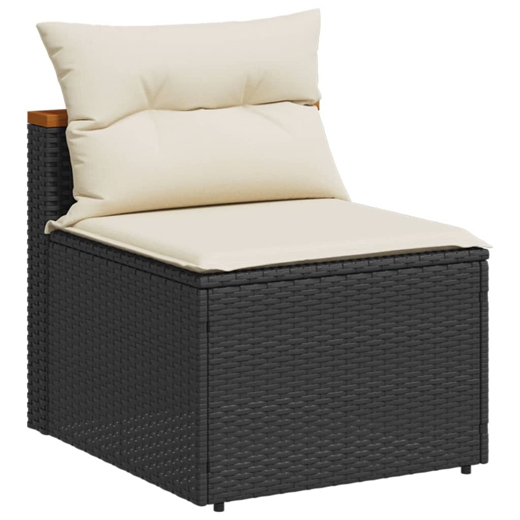 NNEVL Garden Sofas Armless with Cushions 2 pcs Black Poly Rattan