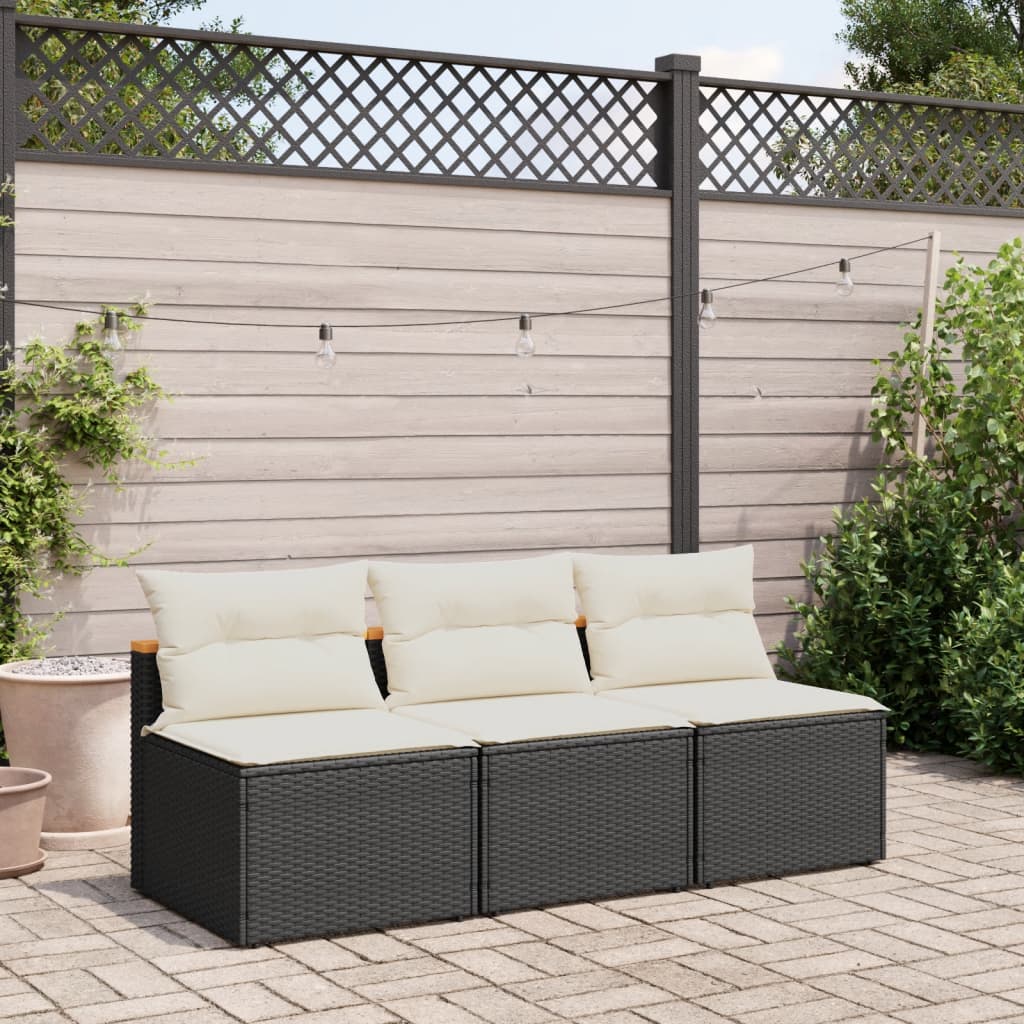 NNEVL Garden Sofas Armless with Cushions 2 pcs Black Poly Rattan