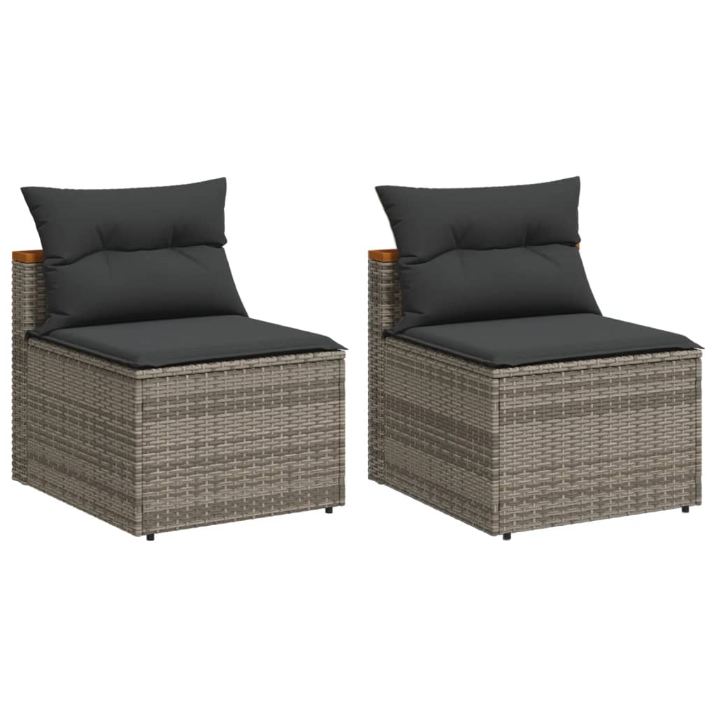 NNEVL Garden Sofas Armless with Cushions 2 pcs Grey Poly Rattan