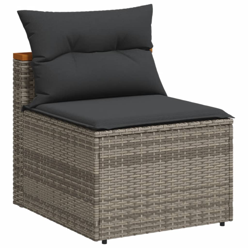 NNEVL Garden Sofas Armless with Cushions 2 pcs Grey Poly Rattan