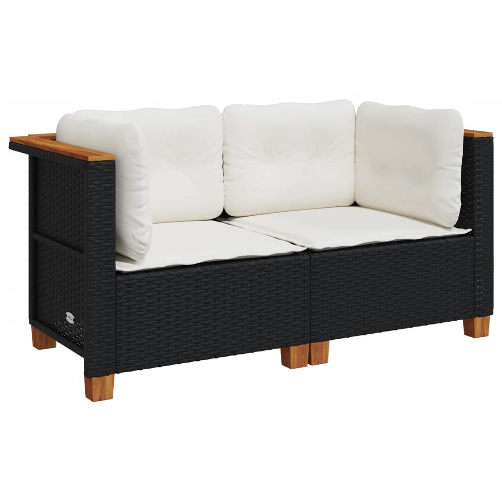 NNEVL Garden Sofas Corner with Cushions 2 pcs Black Poly Rattan
