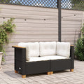 NNEVL Garden Sofas Corner with Cushions 2 pcs Black Poly Rattan