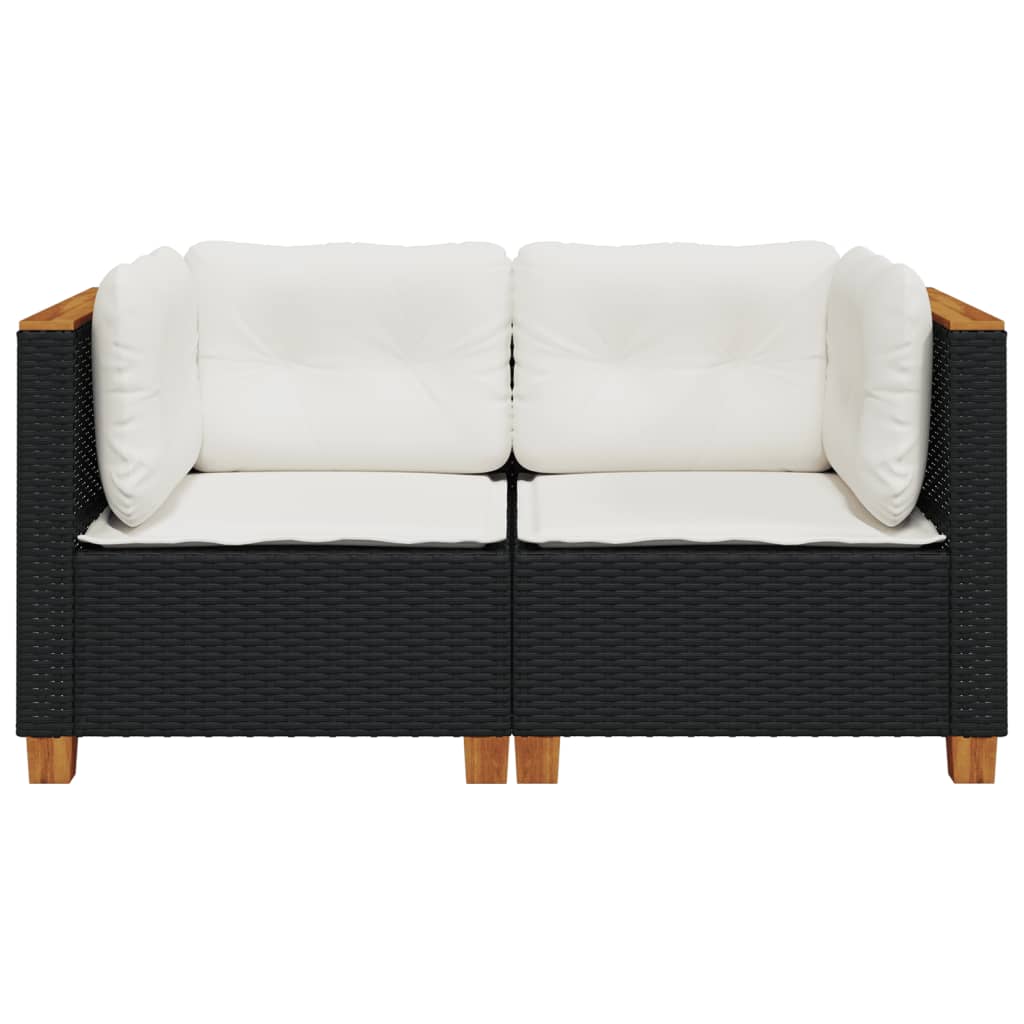 NNEVL Garden Sofas Corner with Cushions 2 pcs Black Poly Rattan