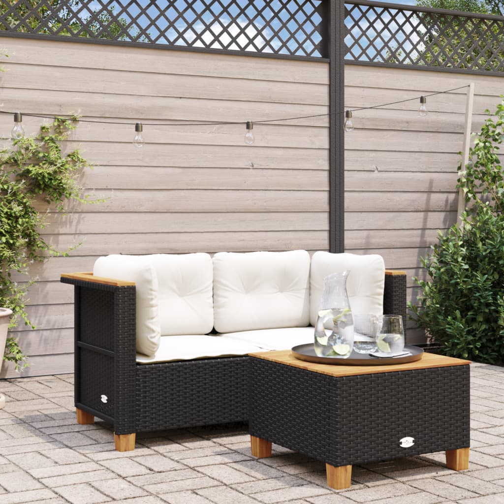 NNEVL Garden Sofas Corner with Cushions 2 pcs Black Poly Rattan