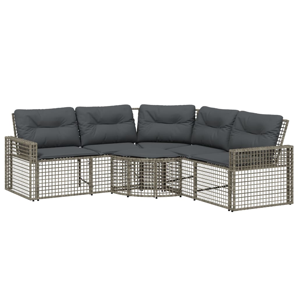 NNEVL Garden Sofa with Cushions and Footstool L-Shaped Grey Poly Rattan