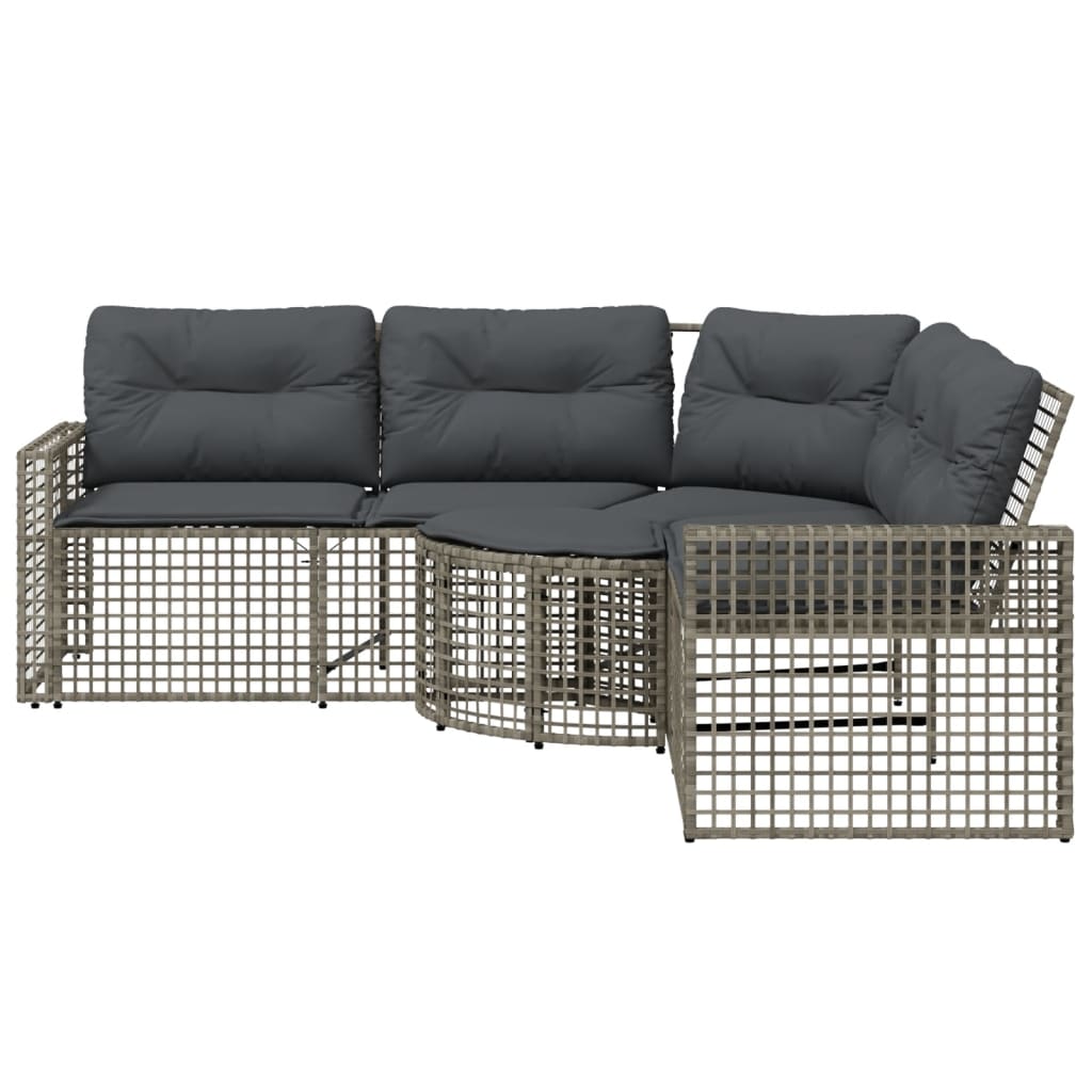 NNEVL Garden Sofa with Cushions and Footstool L-Shaped Grey Poly Rattan
