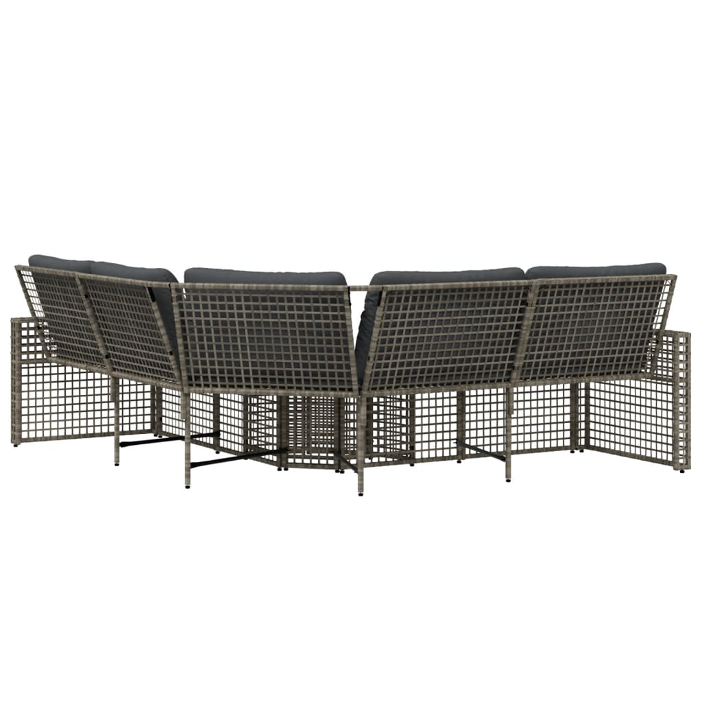 NNEVL Garden Sofa with Cushions and Footstool L-Shaped Grey Poly Rattan