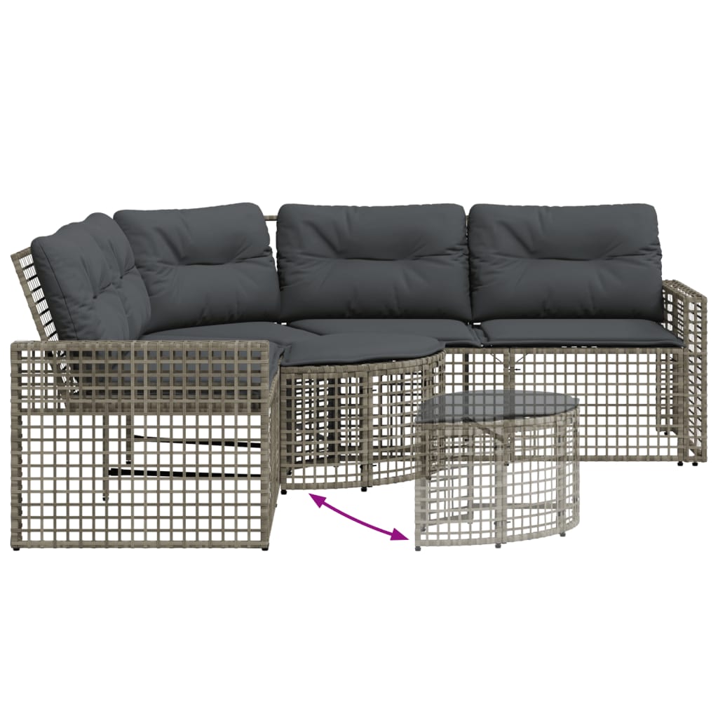 NNEVL Garden Sofa with Cushions and Footstool L-Shaped Grey Poly Rattan