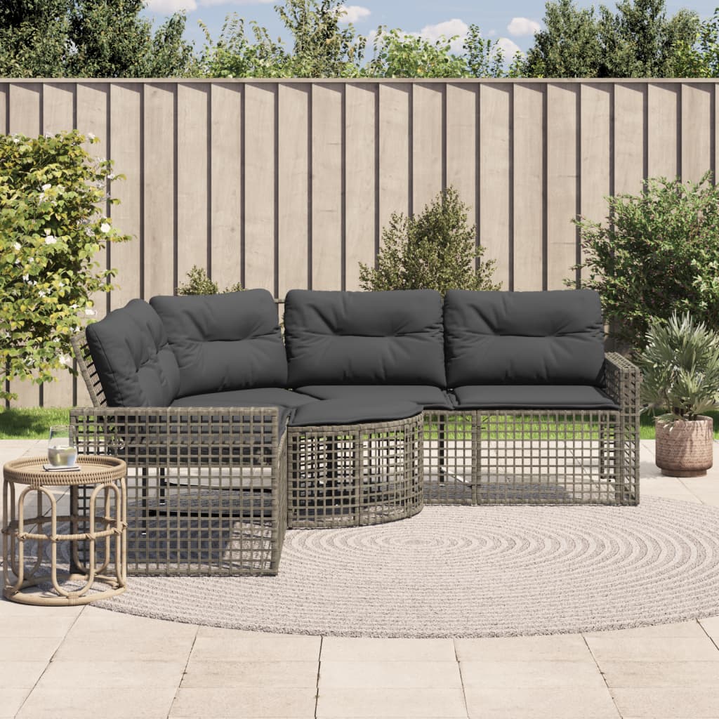 NNEVL Garden Sofa with Cushions and Footstool L-Shaped Grey Poly Rattan