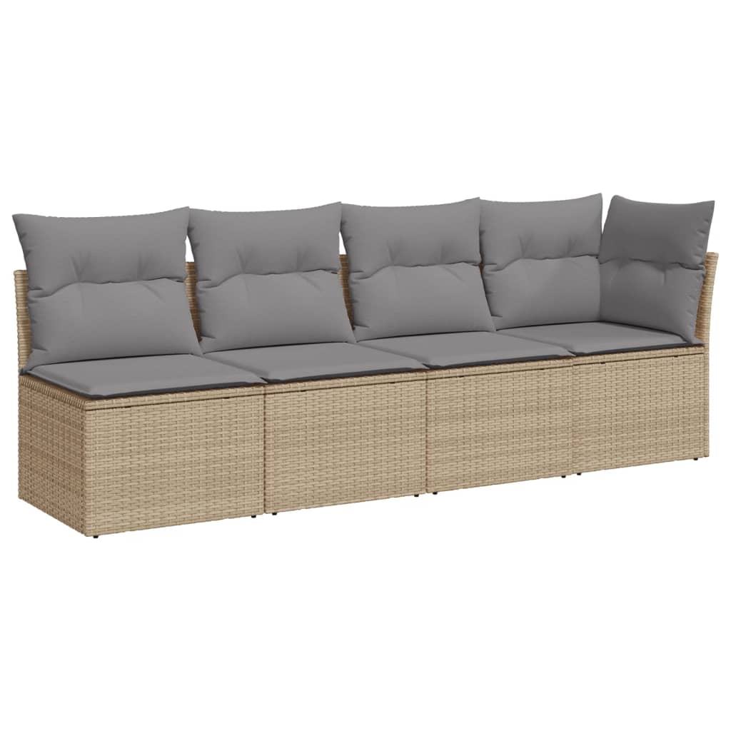 NNEVL Garden Sofa with Cushions 4-Seater Beige Poly Rattan