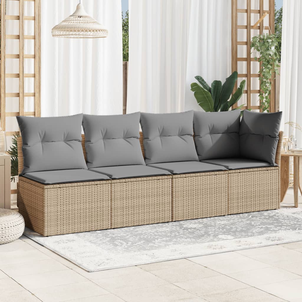 NNEVL Garden Sofa with Cushions 4-Seater Beige Poly Rattan