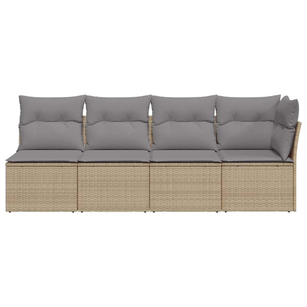 NNEVL Garden Sofa with Cushions 4-Seater Beige Poly Rattan