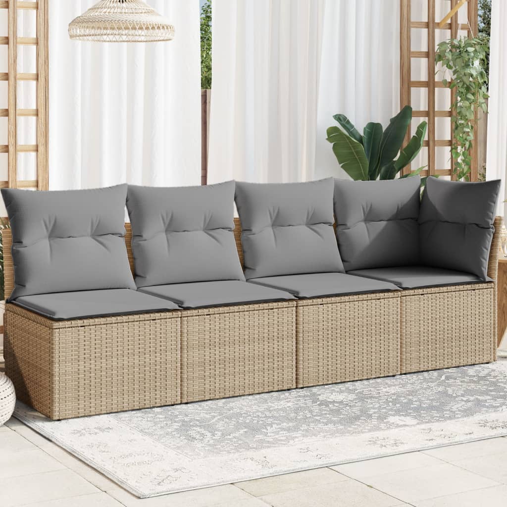 NNEVL Garden Sofa with Cushions 4-Seater Beige Poly Rattan