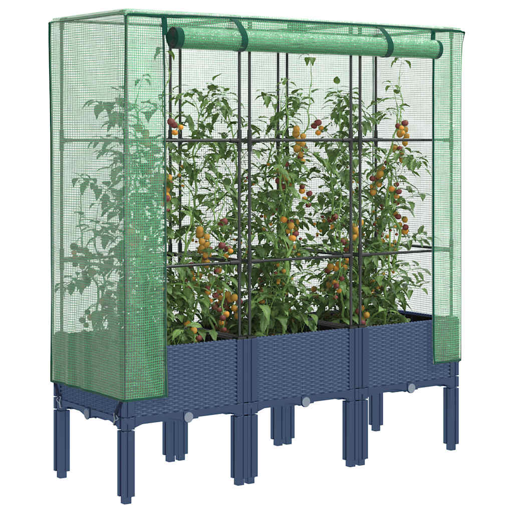 Vidaxx Pflanzgefäß hochgezogen mit Gewächshausabdeckung 120x40x140 cm Rattan-Optik