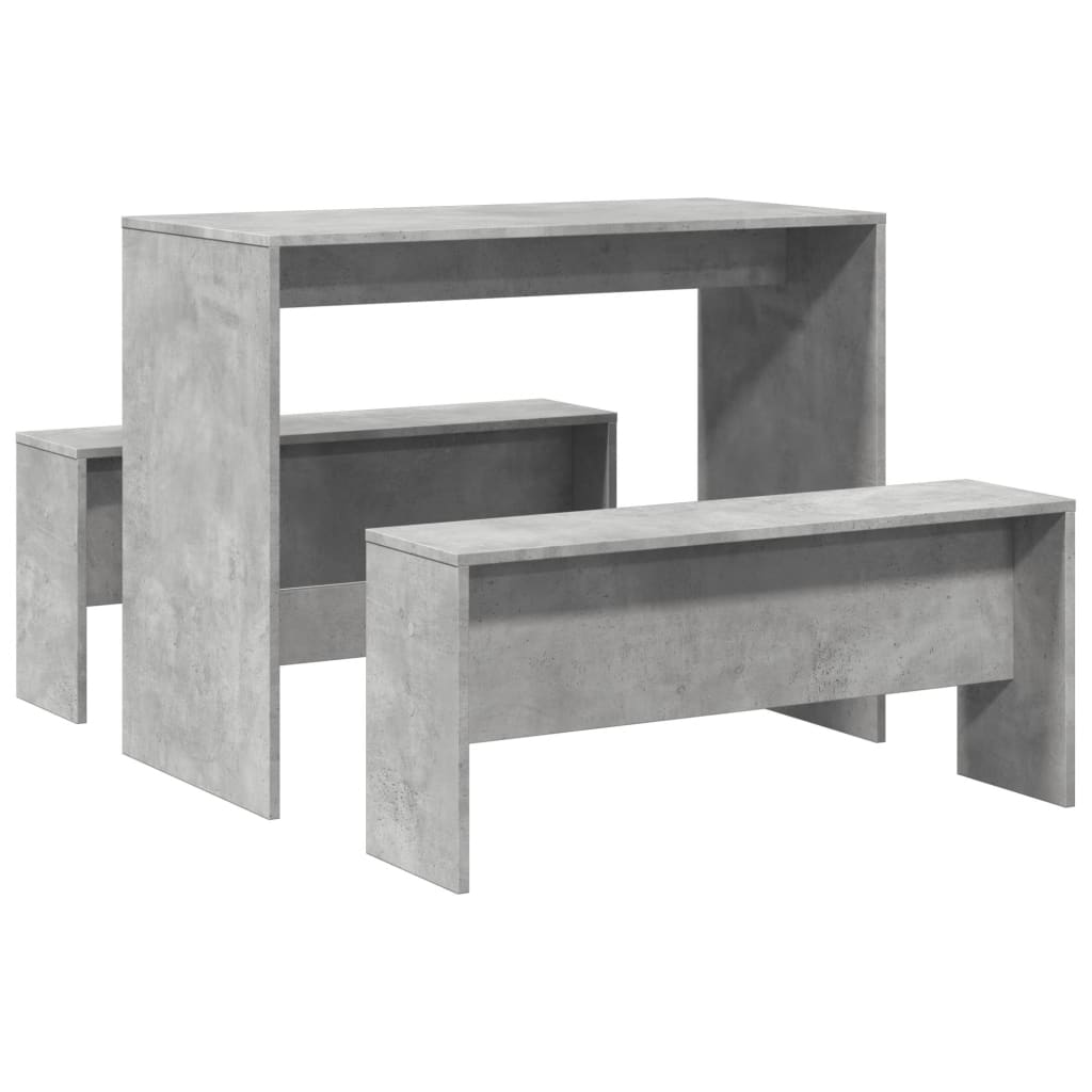 NNEVL 3 Piece Dining Table and Bench Set Concrete Grey Engineered Wood