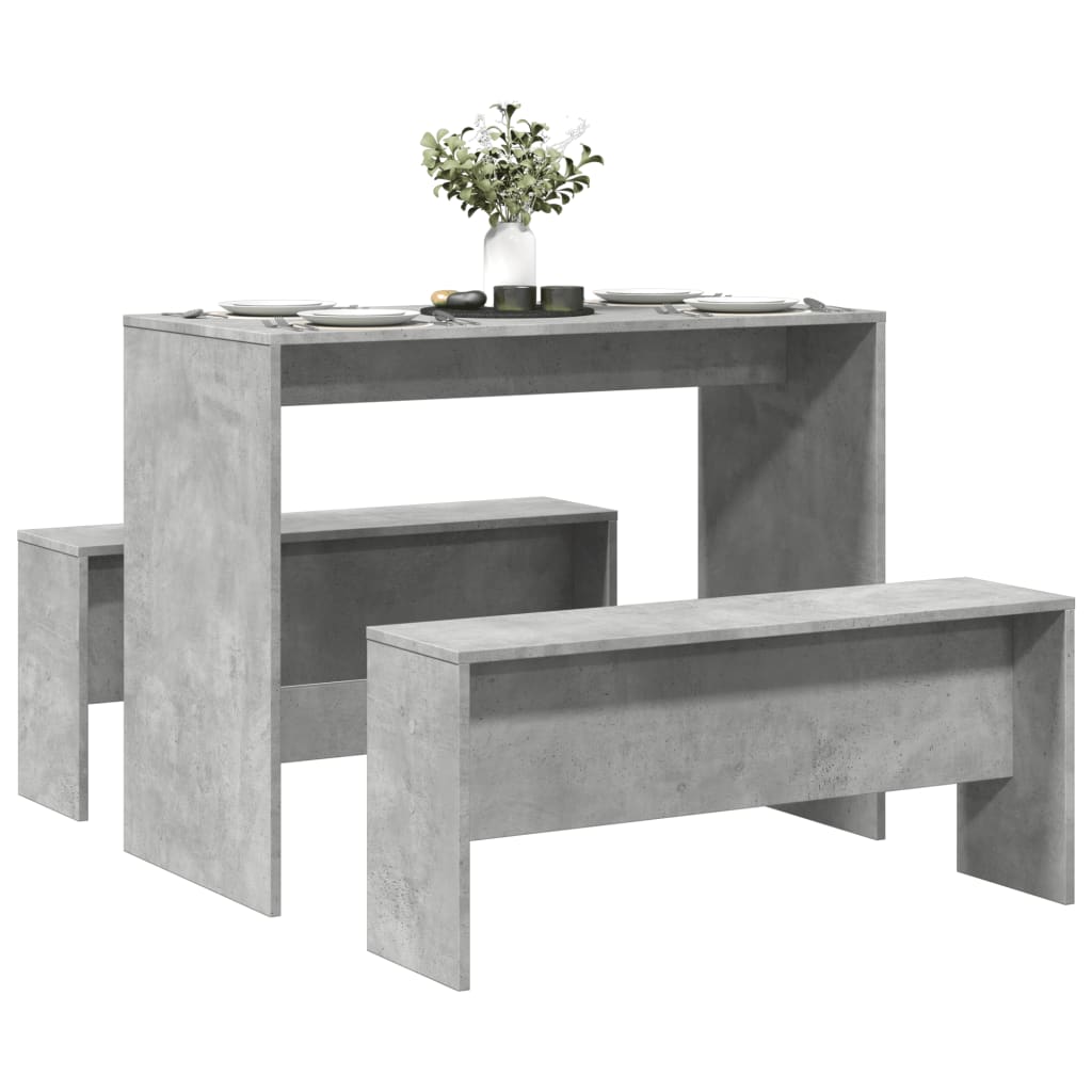 NNEVL 3 Piece Dining Table and Bench Set Concrete Grey Engineered Wood