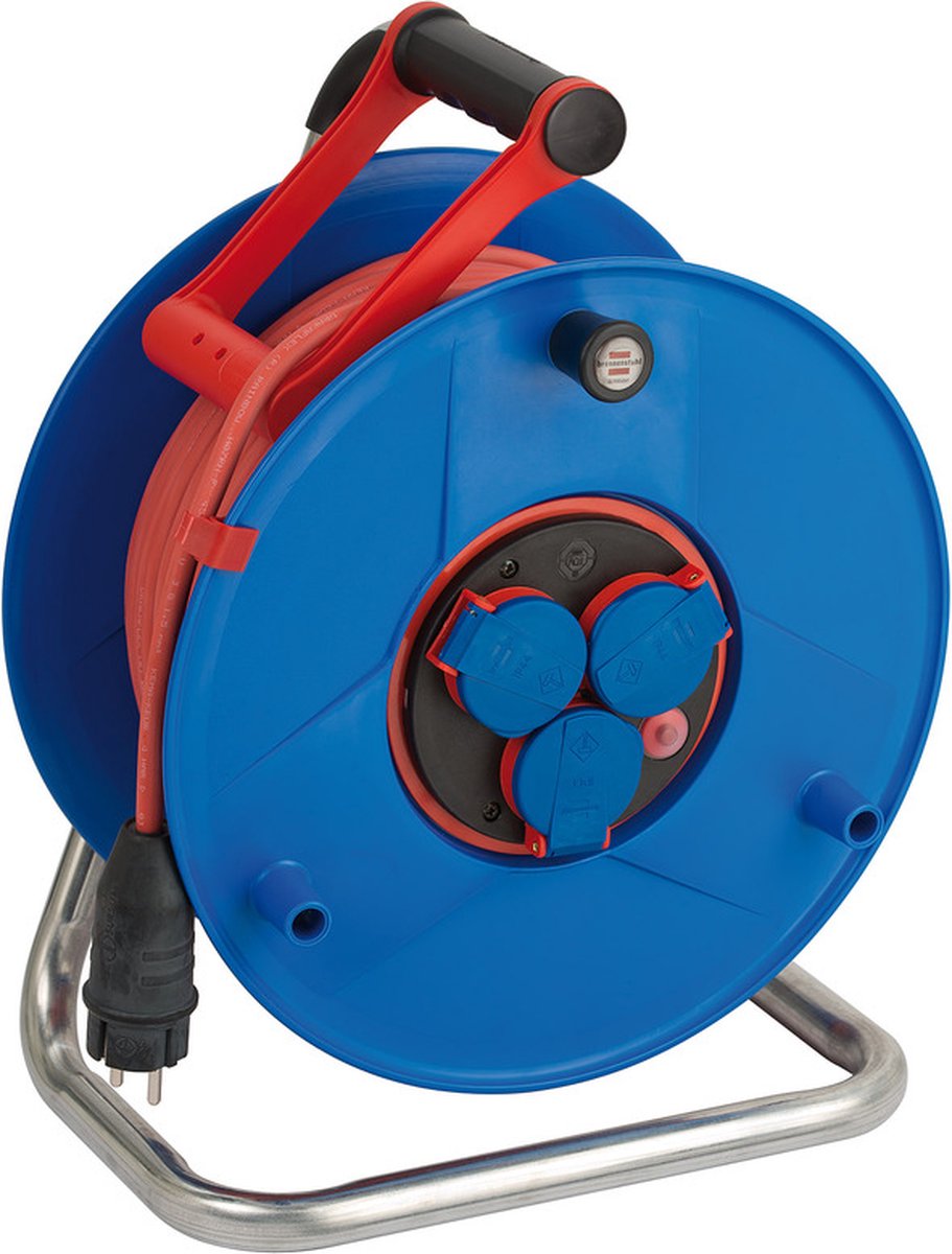 Brennerstuhl garant bretec ip44 cable reel, for commercial use, 50 m cable in red, special plastic, use for construction sites and continuous outdoor use, made in Germany-0