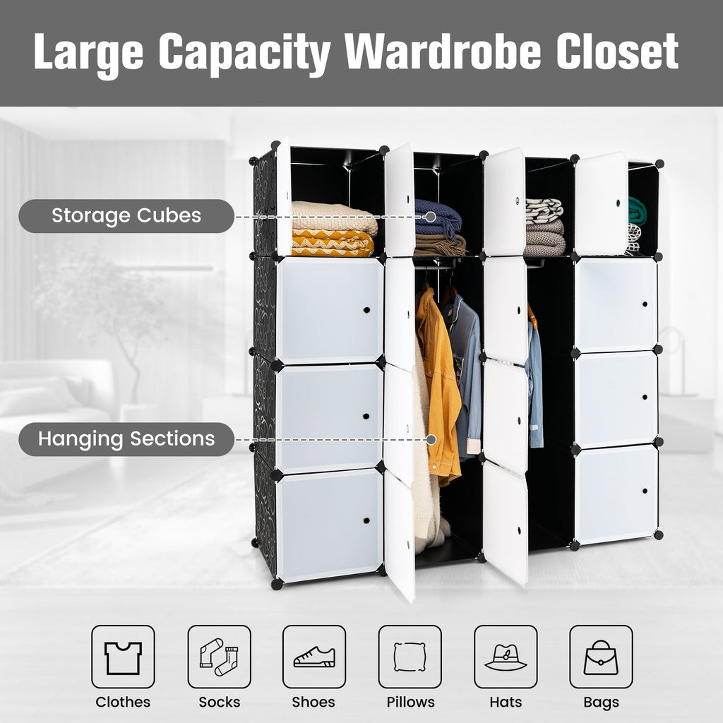 NNETM Storage Wardrobe Closet with Hanging Rods