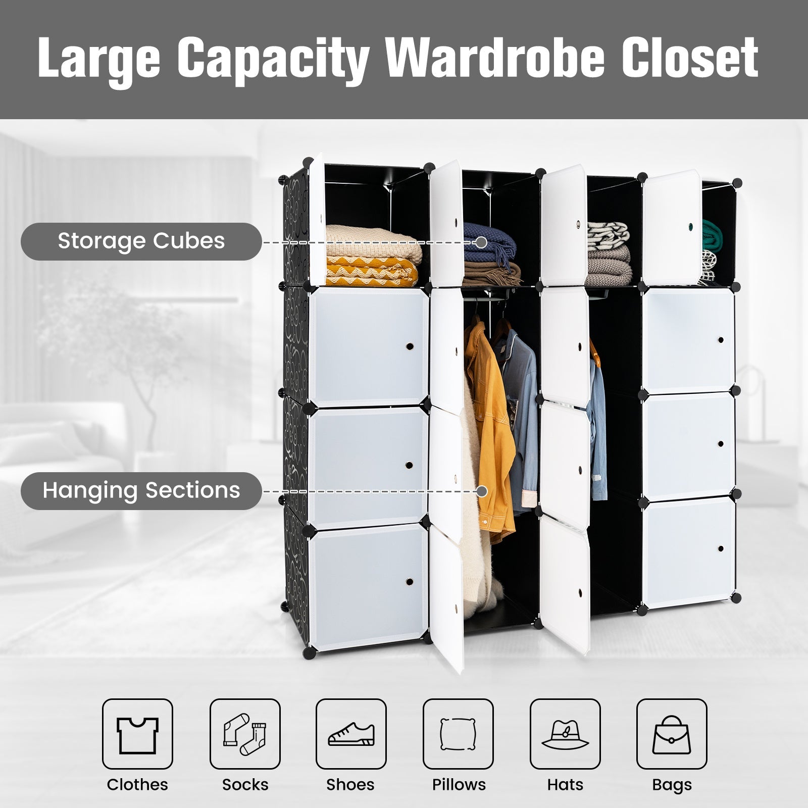 NNETM Storage Wardrobe Closet with Hanging Rods