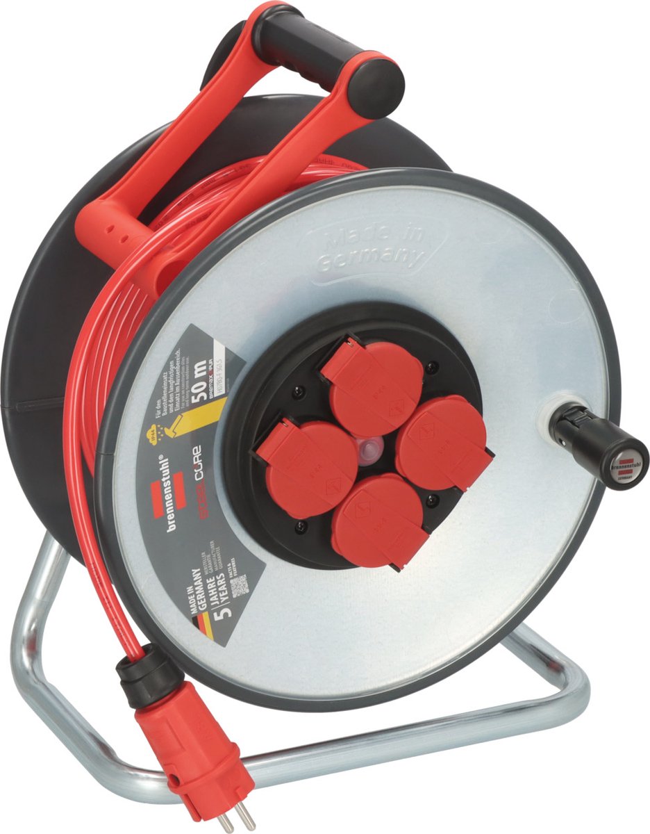 Brennerstuhl construction cable reel 4-way h07bq-f 3 x 1.5mm steel ip44 50 meters - red 9191500210-0
