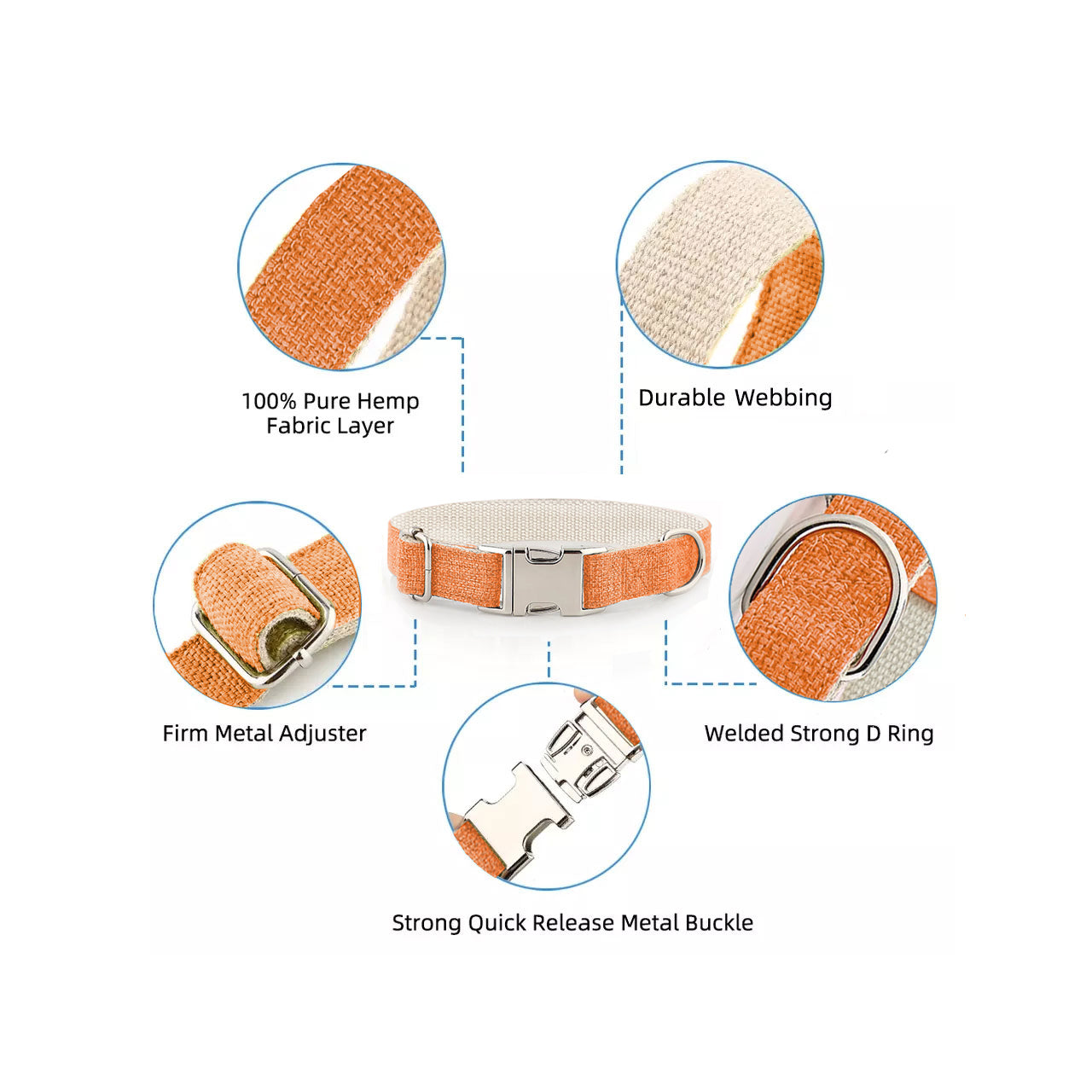 Organic Hemp & Cotton Dog Collar - Orange Burst
