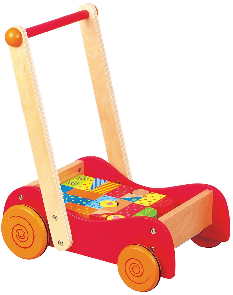 Lelin Toys - duw en loopwagen met 30 gekleurde blokken-0