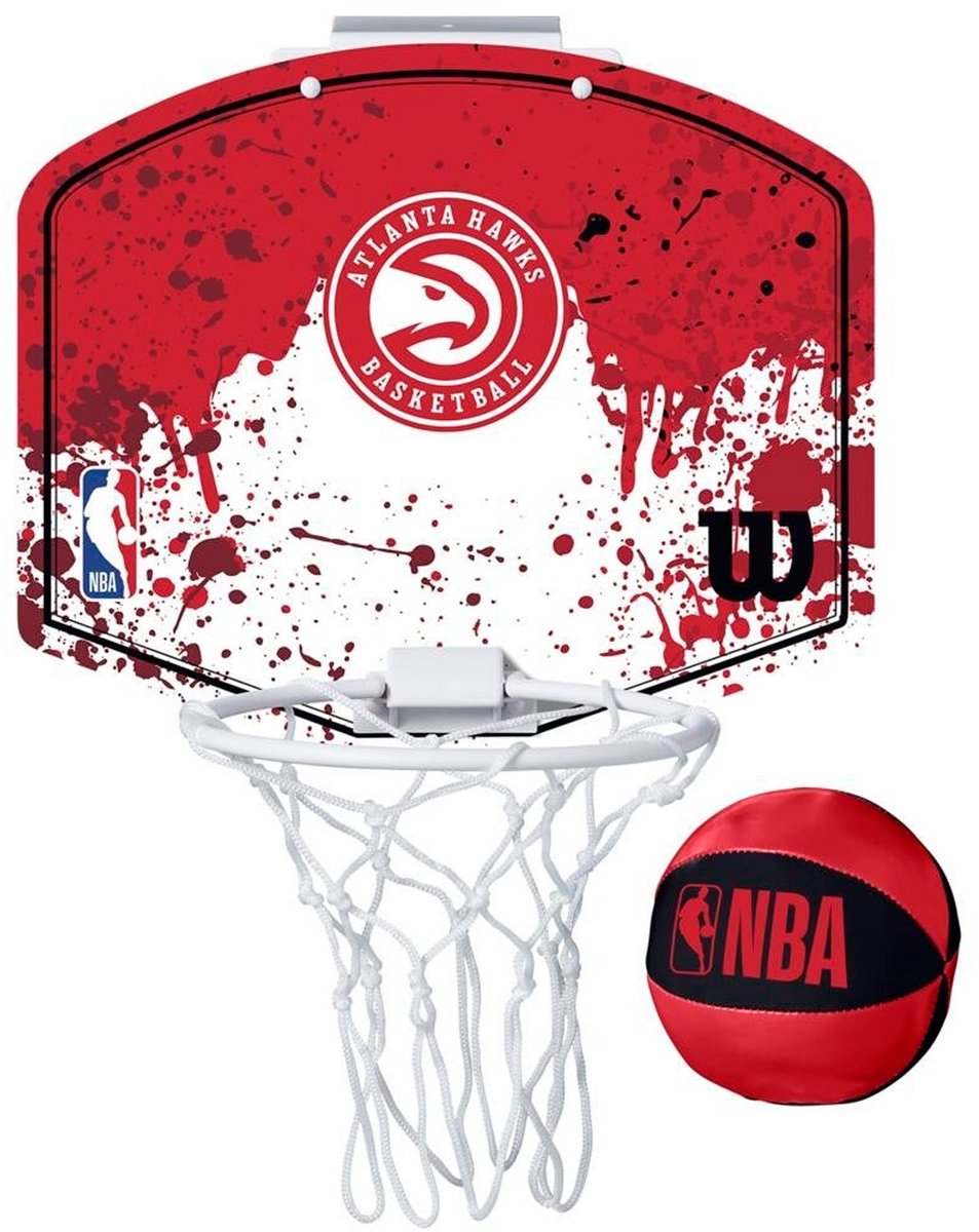 Wilson NBA Hawks mini basketball set with ball and mini hoop multicolored-0