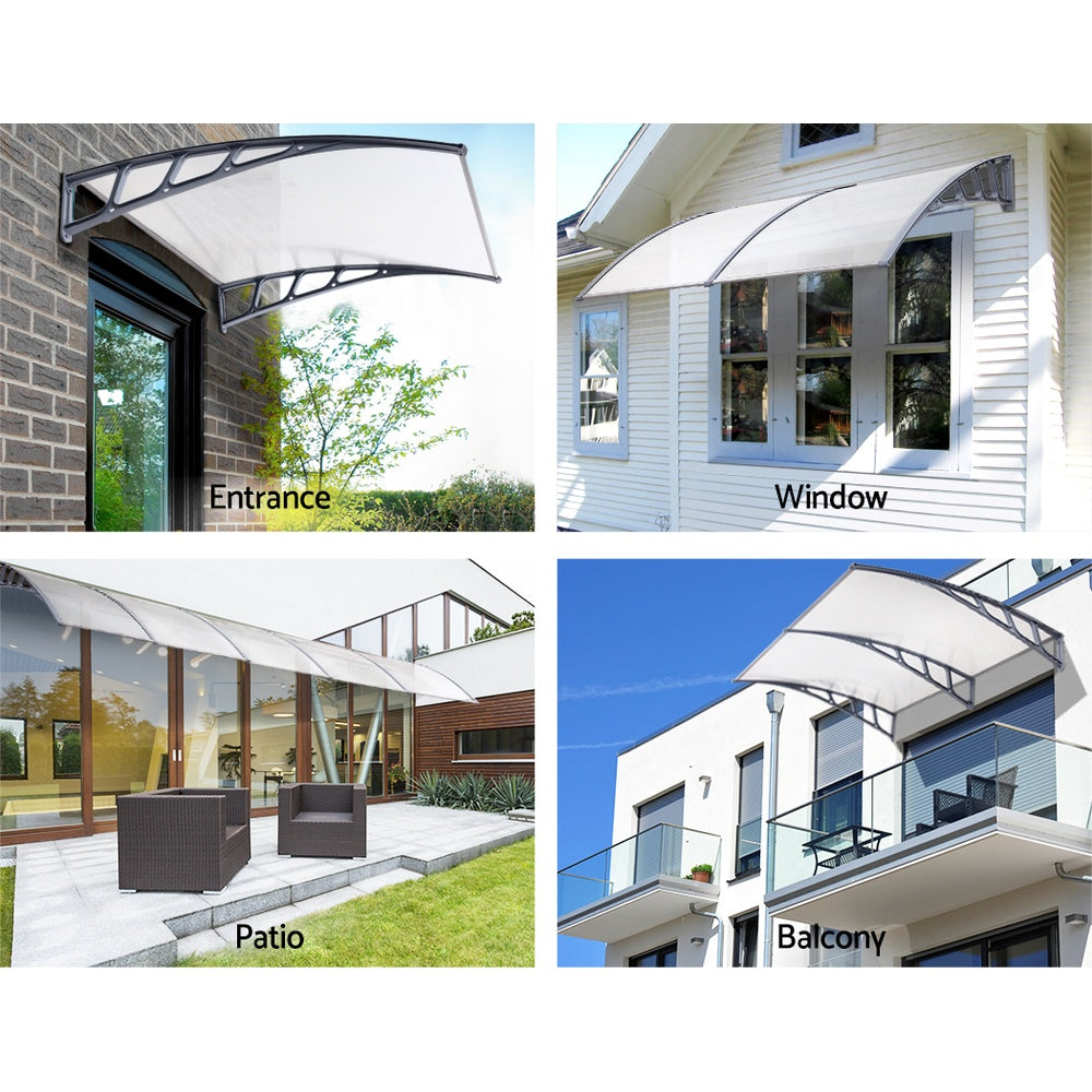 Instahut Window Door Awning Canopy 1.5mx4m Transparent Sheet Grey Plastic Frame-2