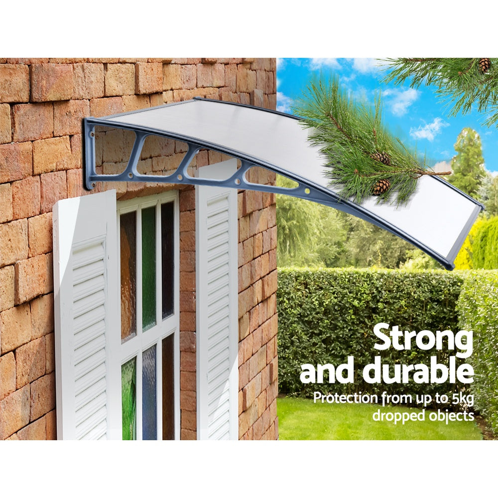 Instahut Window Door Awning Canopy 1.5mx4m Transparent Sheet Grey Plastic Frame-3