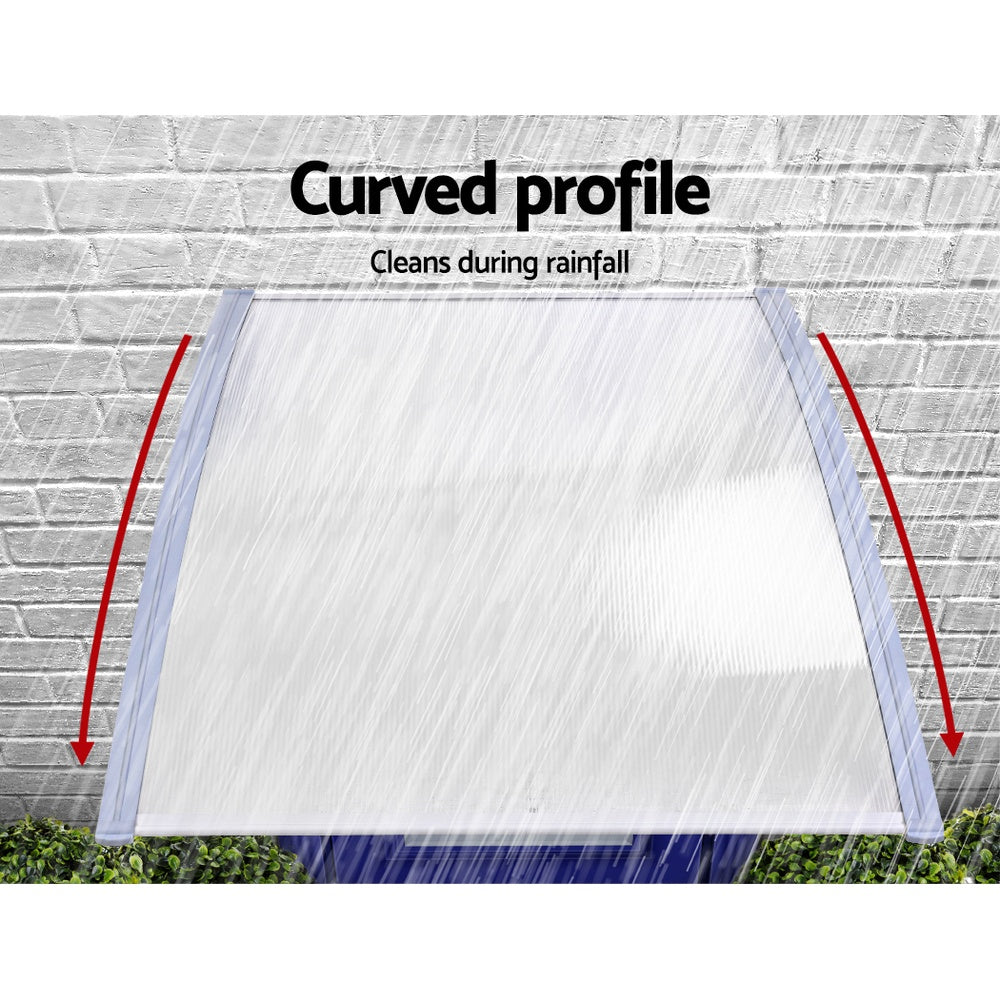 Instahut Window Door Awning Canopy 1.5mx4m Transparent Sheet Grey Plastic Frame-4