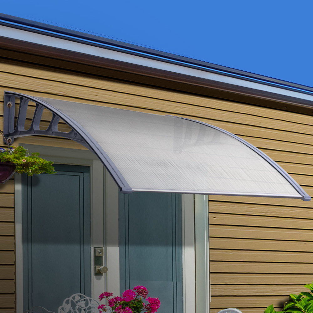 Instahut Window Door Awning Canopy 1.5mx4m Transparent Sheet Grey Plastic Frame-0