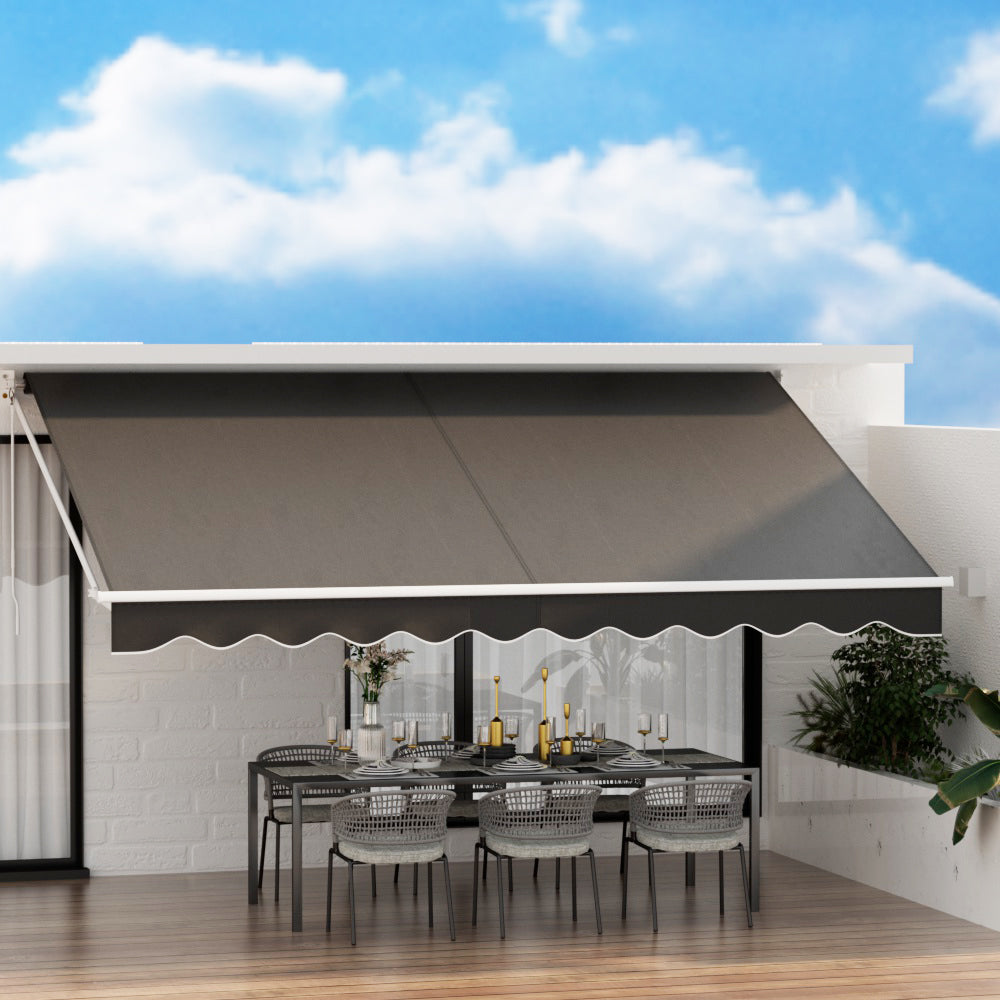 Instahut Retractable Folding Arm Awning Manual Sunshade 4.5Mx2.5M Grey-0