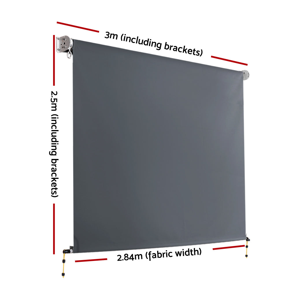 Instahut 3X2.5M Outdoor Blinds Awning Roll Down Canopy Retractable Outdoor Blinds Window Shade Grey-1