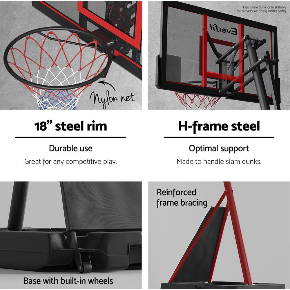 NNEDSZ Portable Basketball Hoop Stand System Height Adjustable Net Ring Red