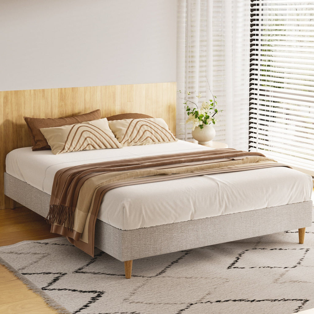 Artiss Bed Frame Double Size Beige ZORA-0
