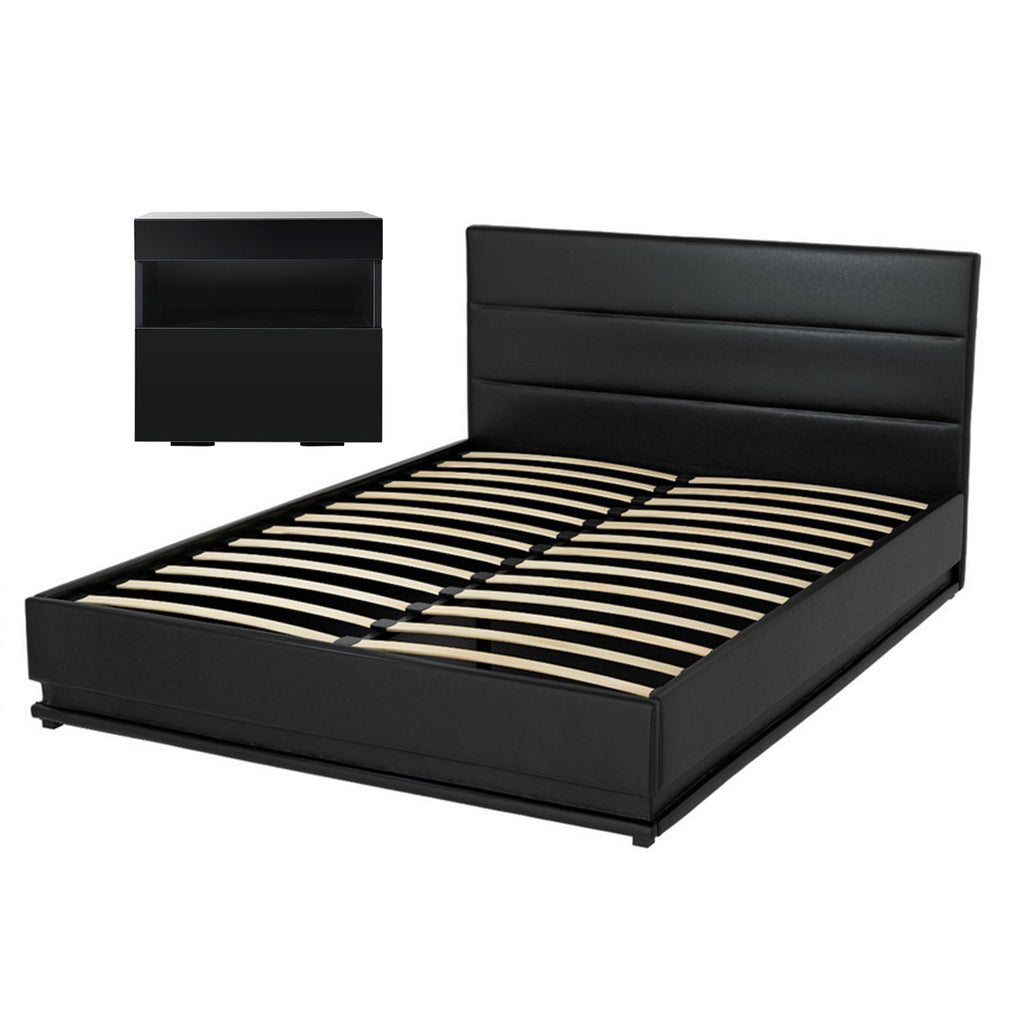 Artiss RGB LED Double Bed Frame with Beside Table Set 16 Colour Mood Lighting