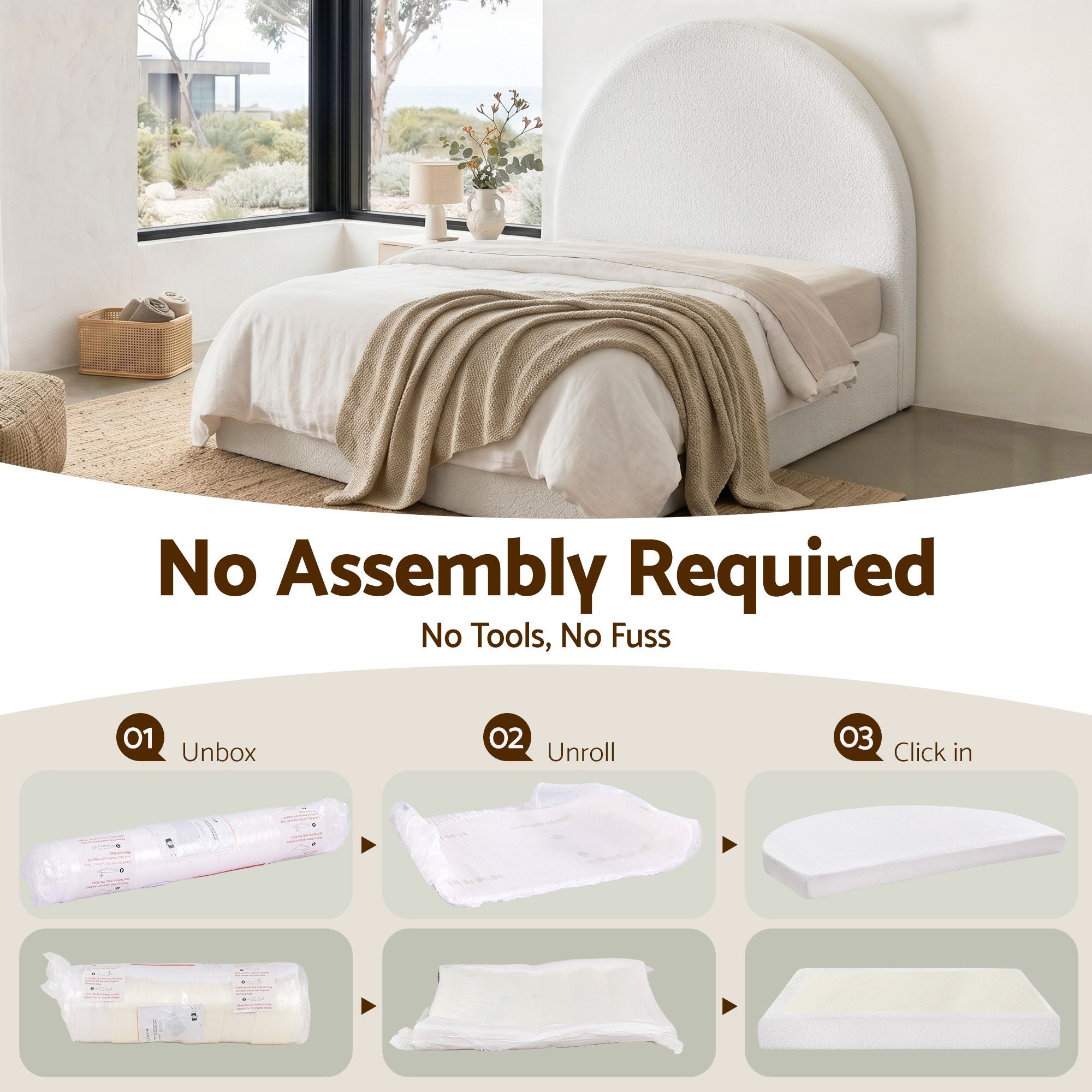 Artiss Double Bed Frame Boucle Fabric Vacuum Compressed Beds Removable Washable Cover No-Assembly-3