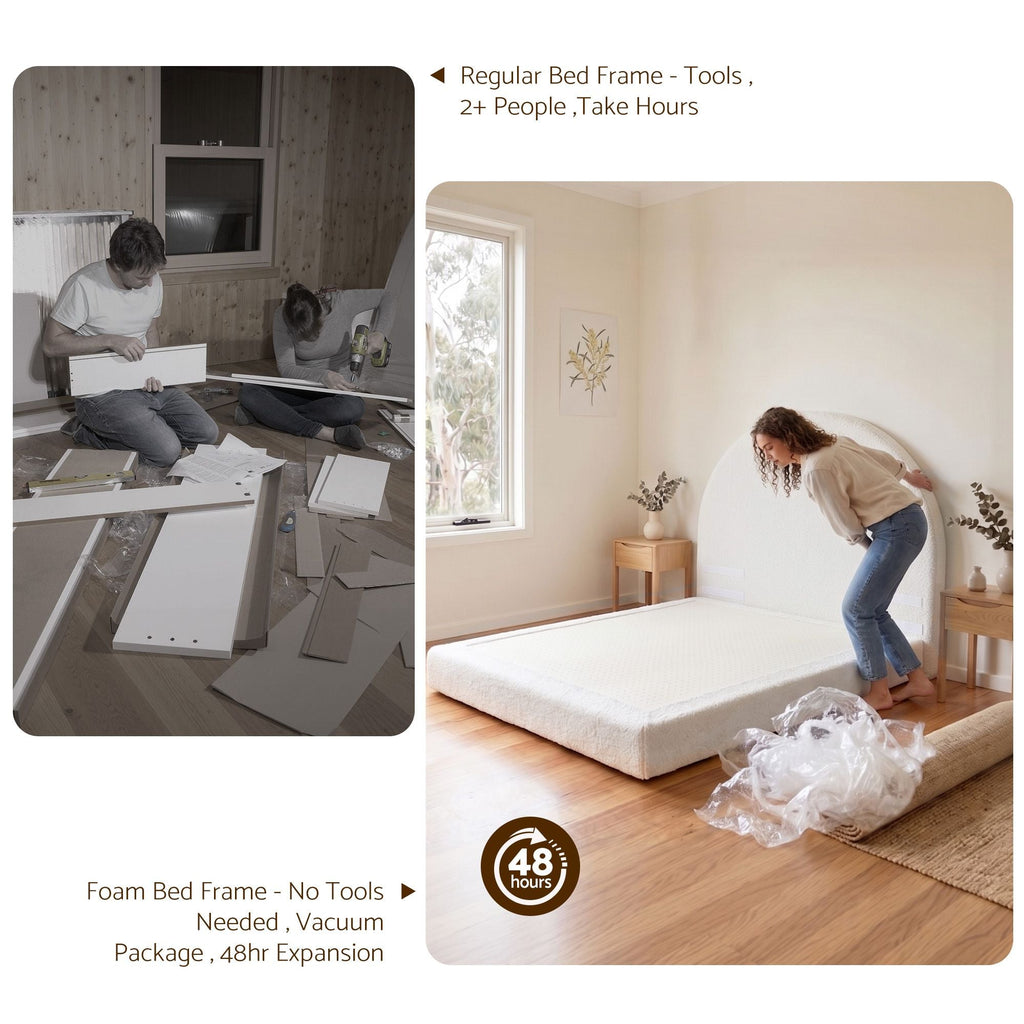 Artiss Double Bed Frame Boucle Fabric Vacuum Compressed Beds Removable Washable Cover No-Assembly-4