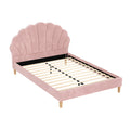 Artiss Bed Frame Double Size Scallop-Shape Bedhead Beds Base Pink Velvet Fabric-0