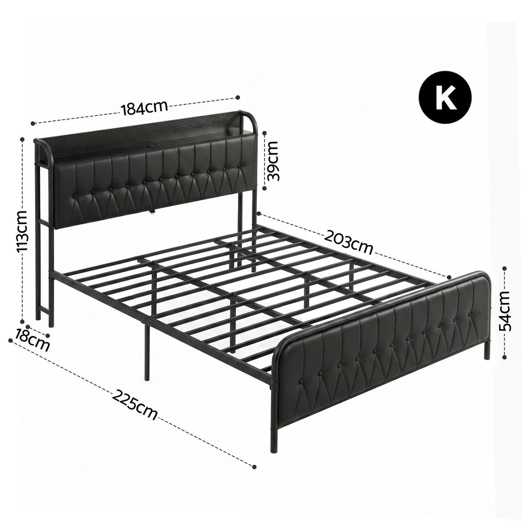 Artiss King Bed Frame with Storage Headboard SAA Certified Charging Station-1