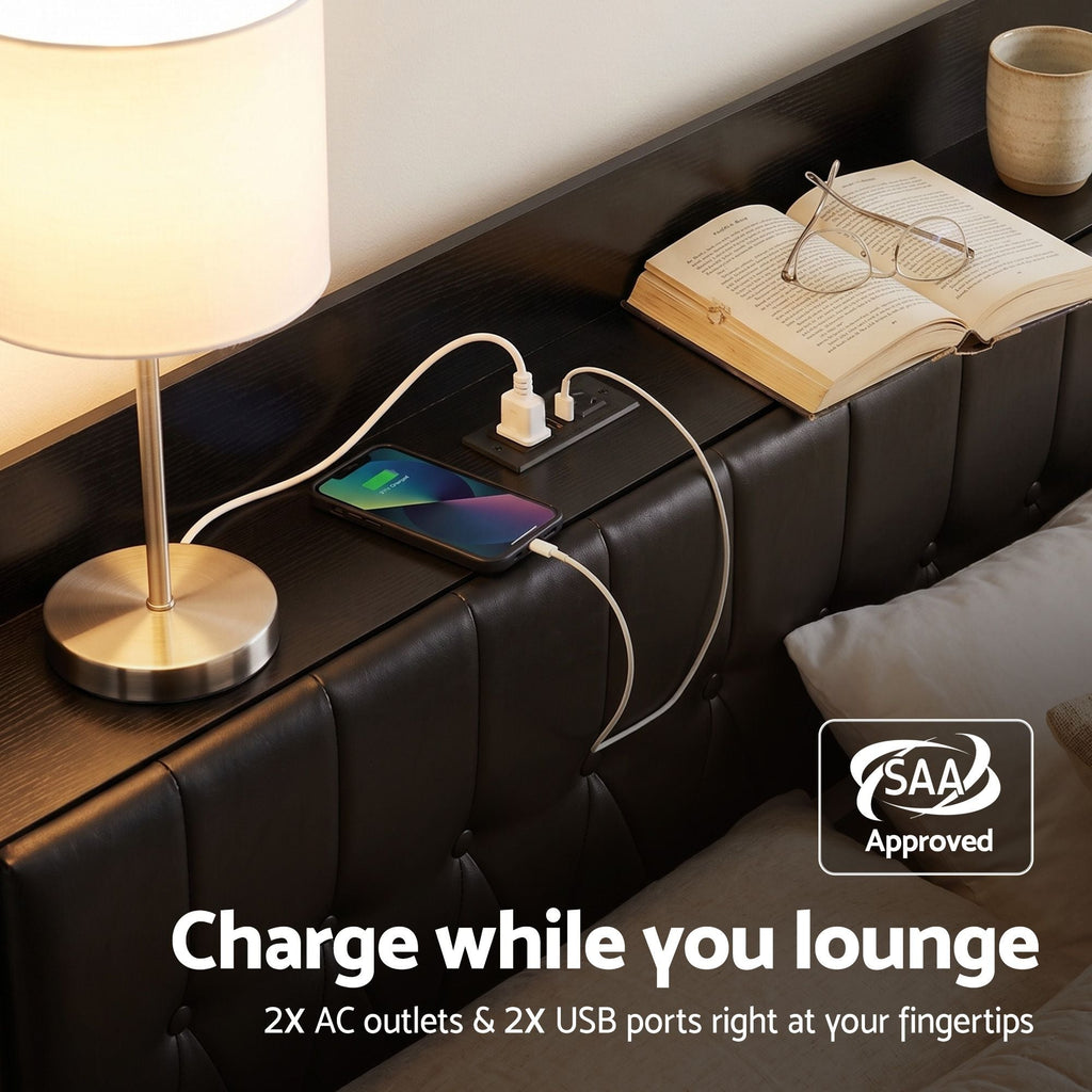 Artiss King Bed Frame with Storage Headboard SAA Certified Charging Station-3