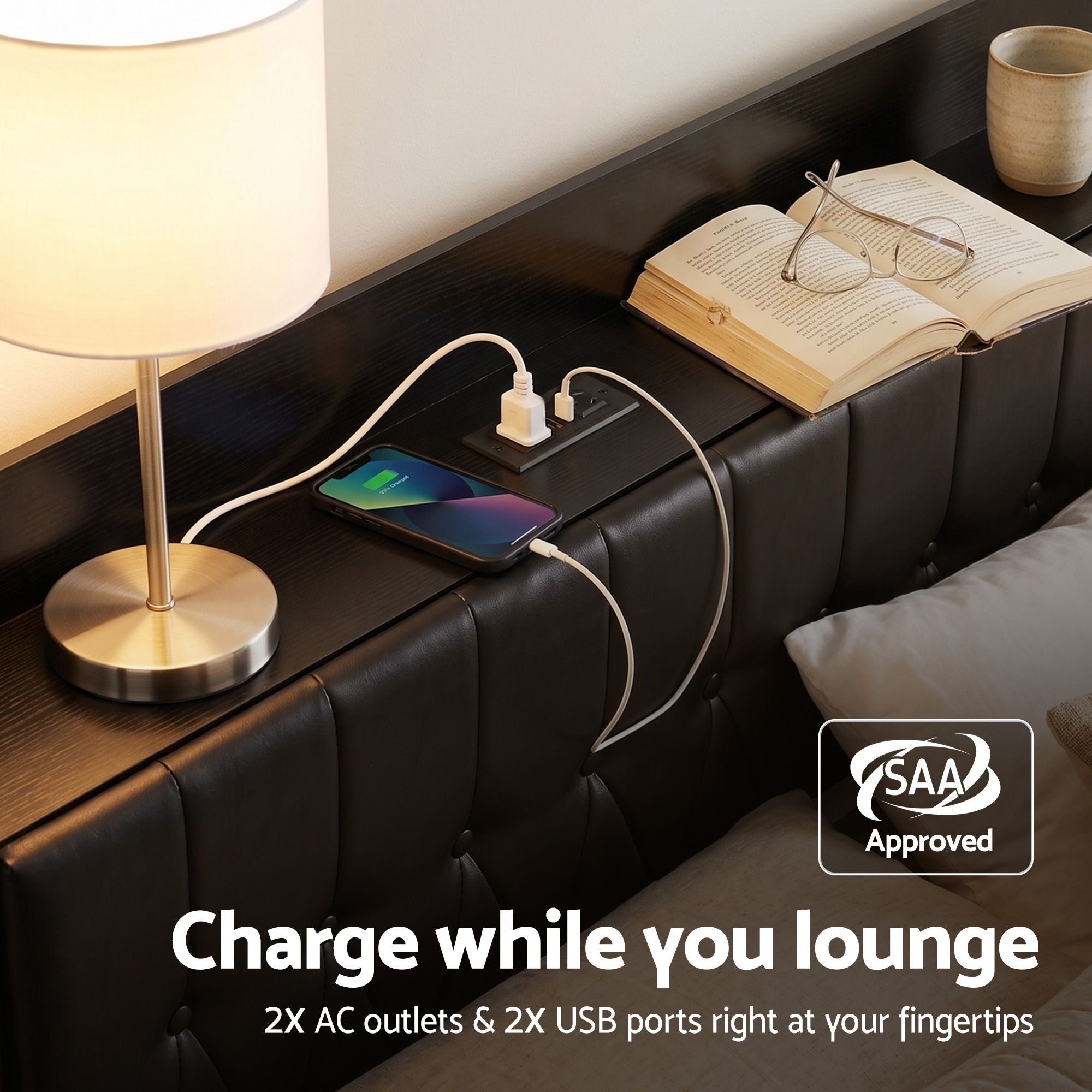 Artiss King Bed Frame with Storage Headboard SAA Certified Charging Station-3