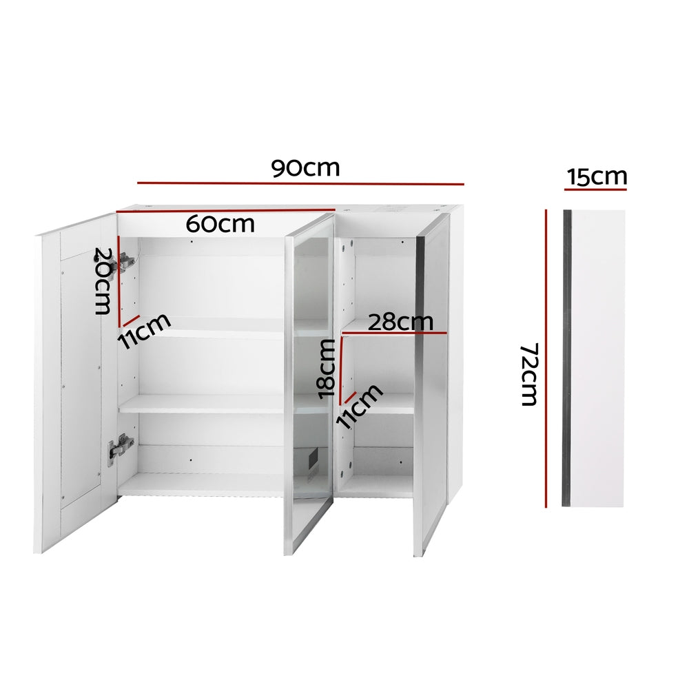 NNEDSZ Bathroom Mirror Cabinet LED Light 900x720mm Medicine Wall Storage