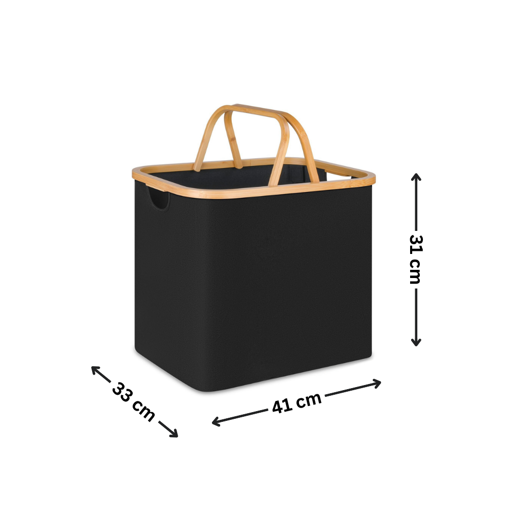 Black Linen Basket with Double Handle-3