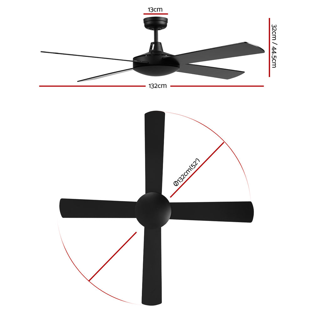 Devanti 52'' Ceiling Fan AC Motor 4 Blades w/Remote - Black-1