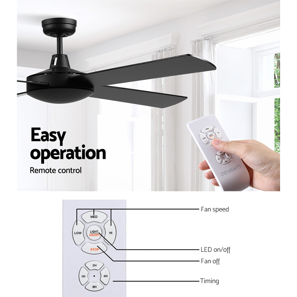 Devanti 52'' Ceiling Fan AC Motor 4 Blades w/Remote - Black-3