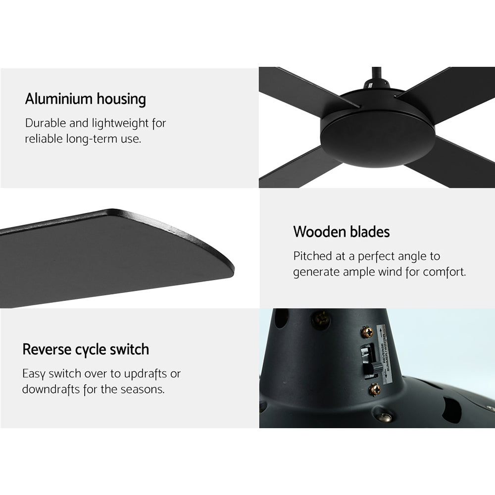 Devanti 52'' Ceiling Fan AC Motor 4 Blades w/Remote - Black-4