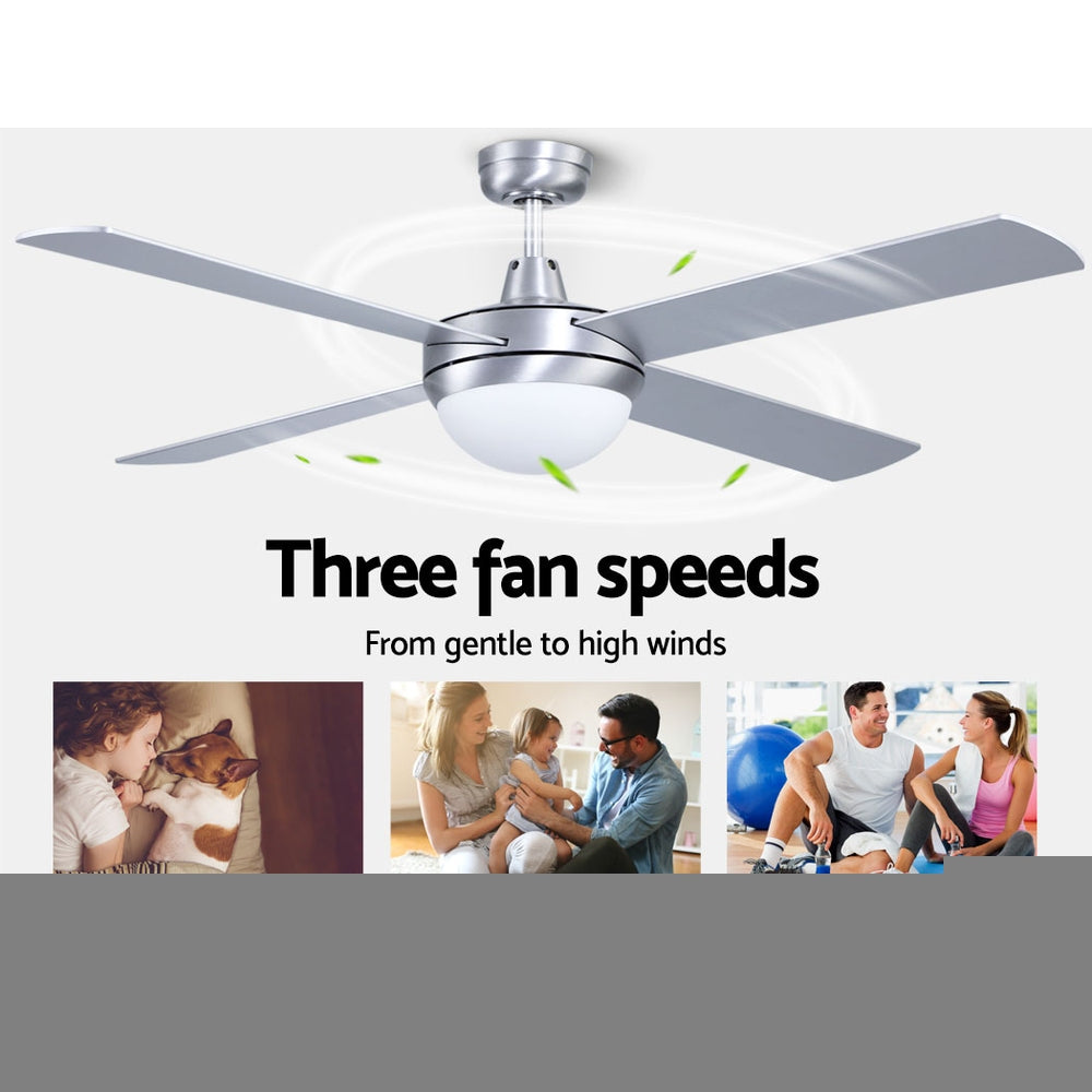 Devanti 52'' Ceiling Fan AC Motor w/Light w/Remote - Silver-3