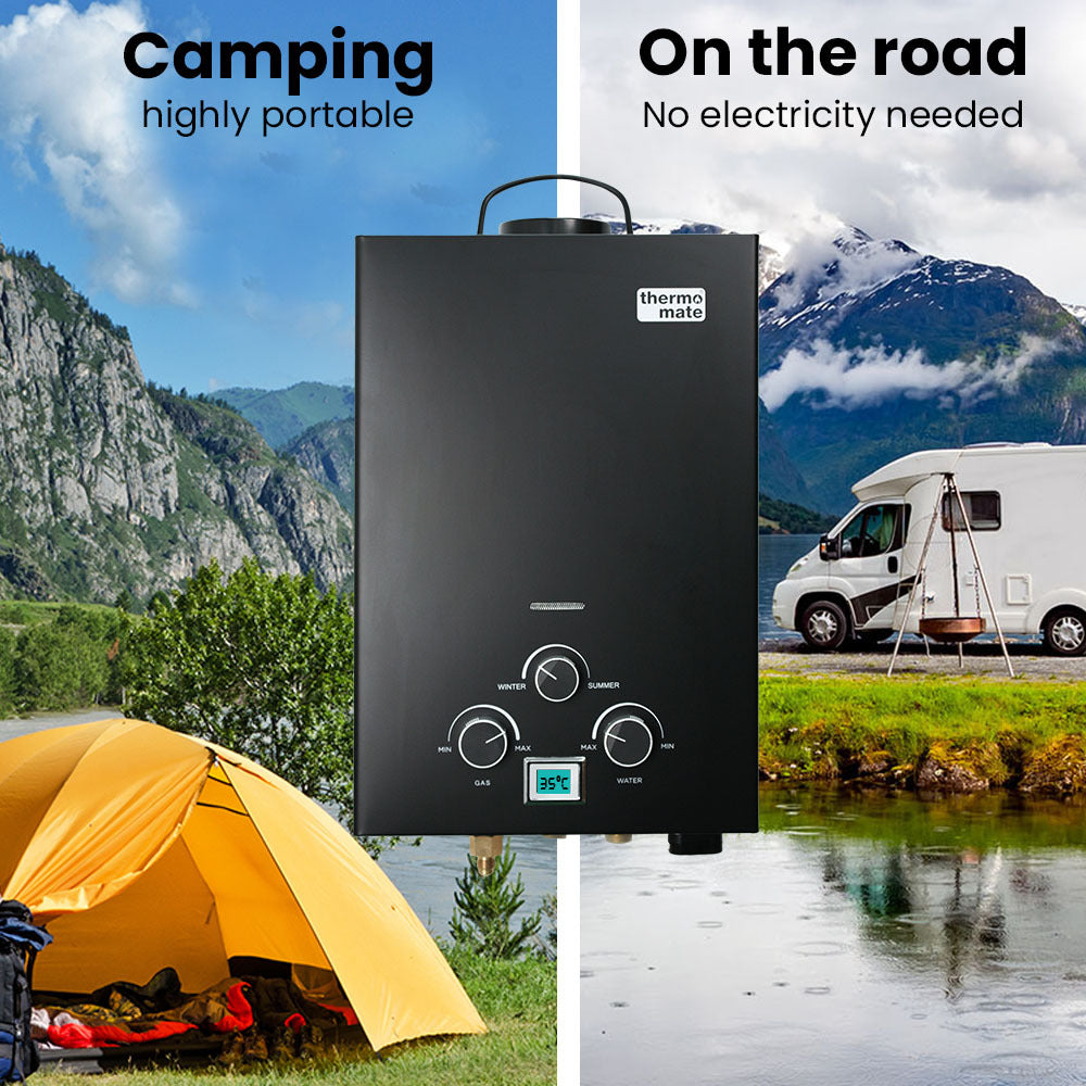 NNEMB Portable Gas Outdoor Camping Hot Water Heater System-with 12V Pump-Shower Head-Black